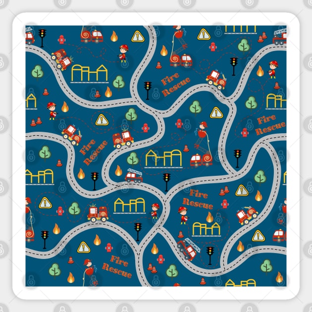 Fireman cute seamless kids pattern navy blue Sticker by Arch4Design